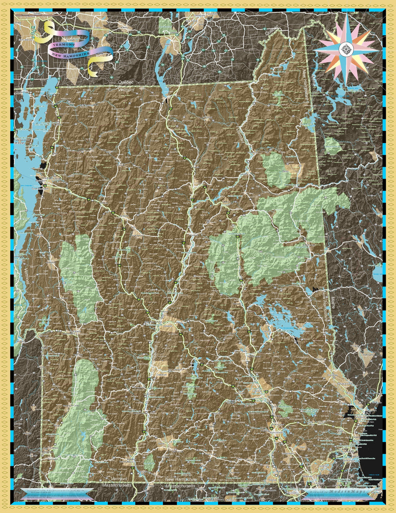 New Hampshire and Vermont Deco Wall Map Maps.com