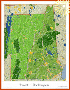 New Hampshire and Vermont Soleil Wall Map