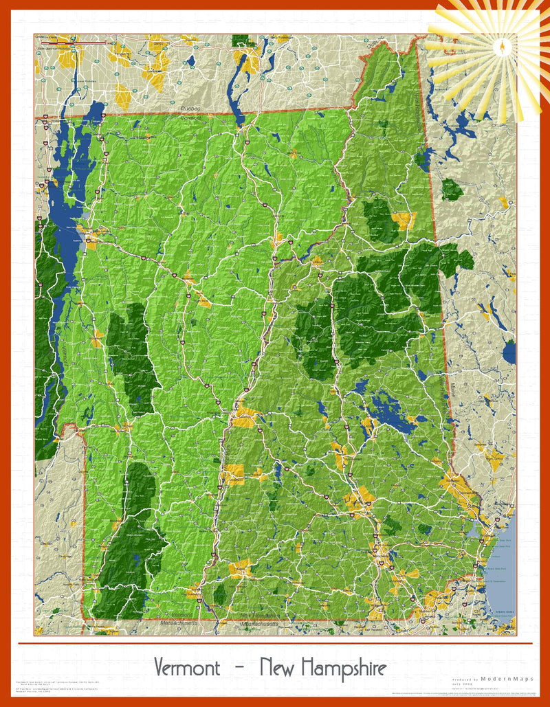 New Hampshire and Vermont Soleil Wall Map Maps.com
