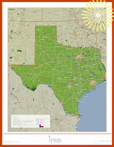 Texas Soleil Wall Map