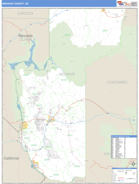 Mohave County, Arizona Zip Code Wall Map Market Maps (IDI)