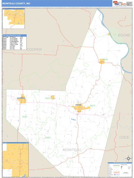 Moniteau County, Missouri Zip Code Wall Map Market Maps (IDI)
