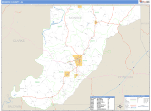 Monroe County, Alabama Zip Code Wall Map