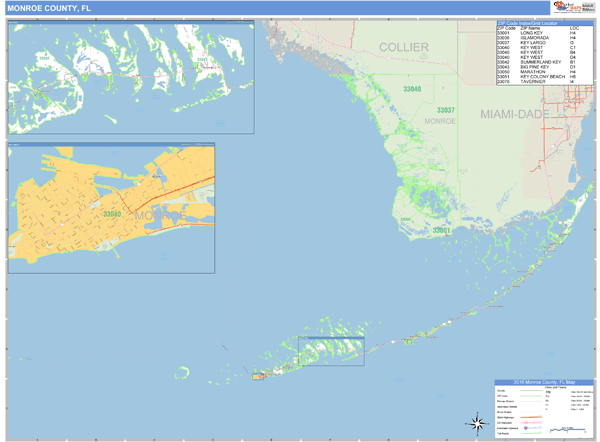 Monroe County, Florida Zip Code Wall Map Market Maps (IDI)