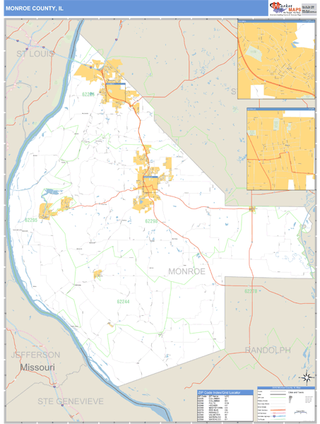 Monroe County, Illinois Zip Code Wall Map Market Maps (IDI)