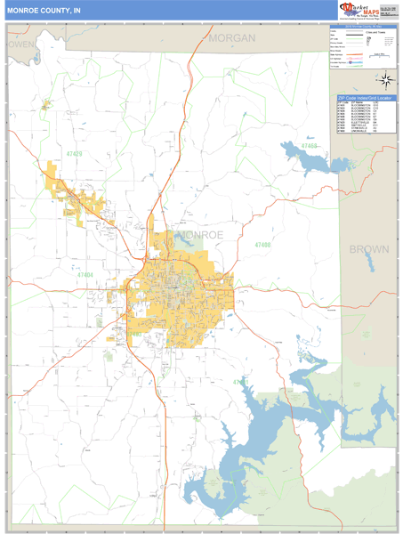 Monroe County, Indiana Zip Code Wall Map Market Maps (IDI)