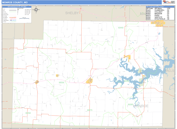 Monroe County, Missouri Zip Code Wall Map Market Maps (IDI)