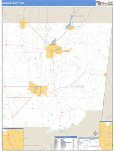 Monroe County, Mississippi Zip Code Wall Map