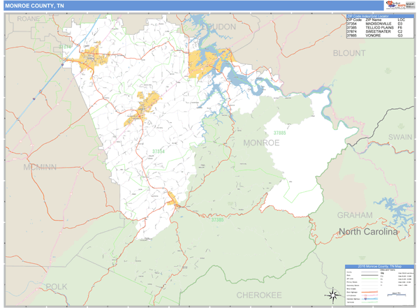 Monroe County, Tennessee Zip Code Wall Map Market Maps (IDI)