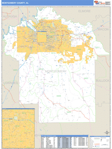 Montgomery County, Alabama Zip Code Wall Map