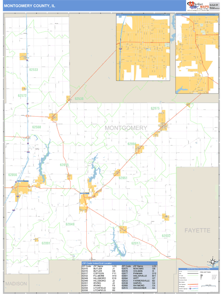 Montgomery County, Illinois Zip Code Wall Map Market Maps (IDI)