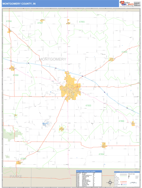 Montgomery County, Indiana Zip Code Wall Map Market Maps (IDI)