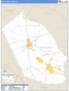 Montgomery County, Kentucky Zip Code Wall Map