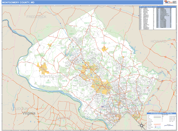 Montgomery County, Maryland Zip Code Wall Map Market Maps (IDI)