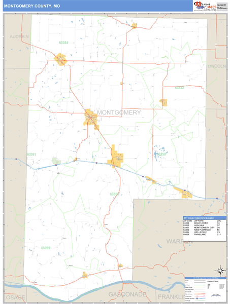 Montgomery County, Missouri Zip Code Wall Map Market Maps (IDI)