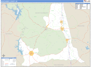 Montgomery County, North Carolina Zip Code Wall Map