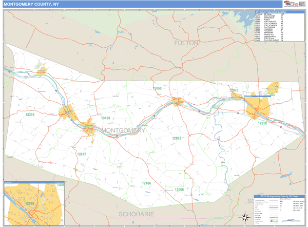 Montgomery County, New York Zip Code Wall Map Market Maps (IDI)