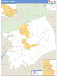 Montgomery County, Virginia Zip Code Wall Map