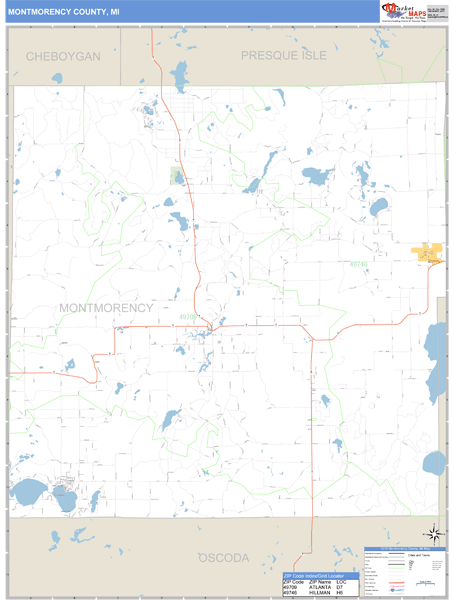 Montmorency County, Michigan Zip Code Wall Map Market Maps (IDI)