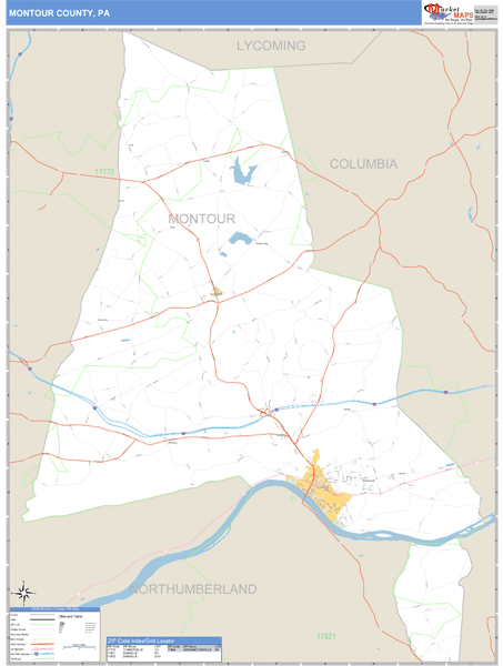 Montour County, Pennsylvania Zip Code Wall Map Market Maps (IDI)