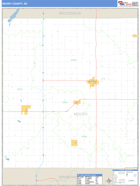 Moody County, South Dakota Zip Code Wall Map Market Maps (IDI)