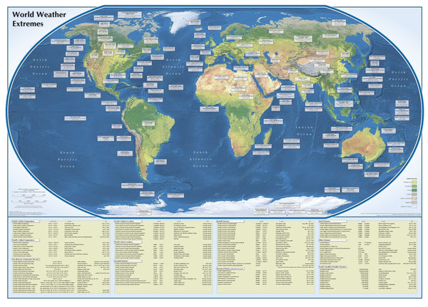 World Weather Extremes Wall Map | Map Geek.com