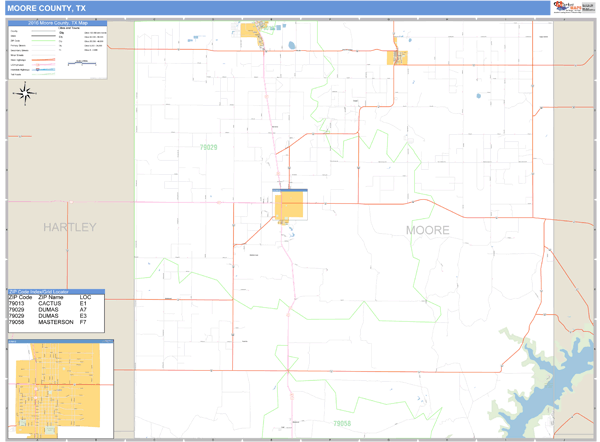 Moore County, Texas Zip Code Wall Map Market Maps (IDI)