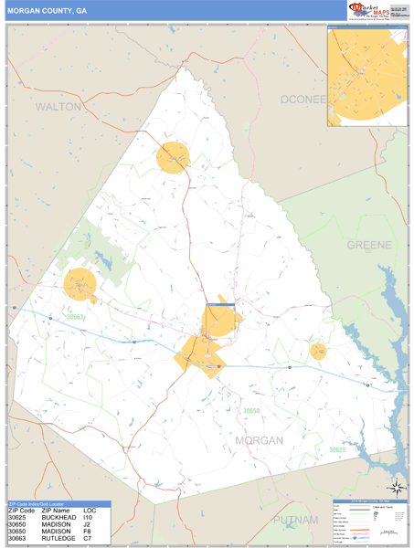 Morgan County, Georgia Zip Code Wall Map Market Maps (IDI)