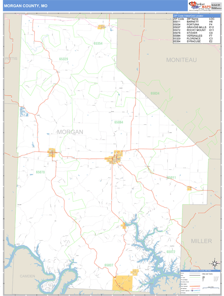Morgan County, Missouri Zip Code Wall Map Market Maps (IDI)
