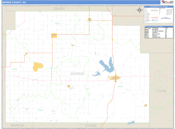 Morris County, Kansas Zip Code Wall Map Market Maps (IDI)