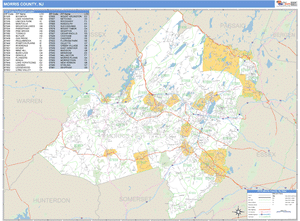 Morris County, New Jersey Zip Code Wall Map