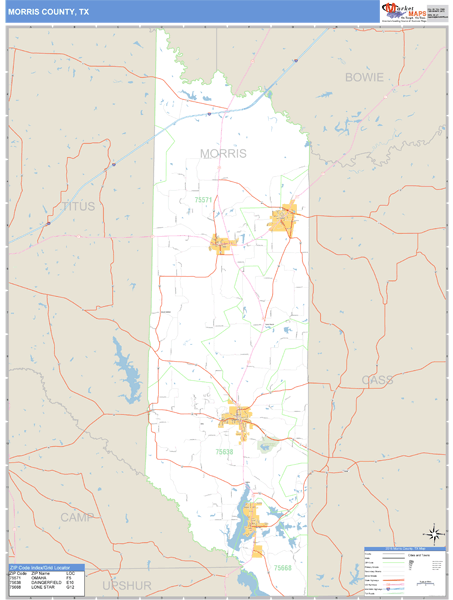 Morris County, Texas Zip Code Wall Map Market Maps (IDI)