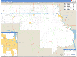 Morton County, North Dakota Zip Code Wall Map