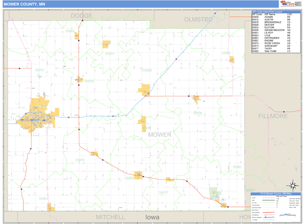 Mower County, Minnesota Zip Code Wall Map Market Maps (IDI)