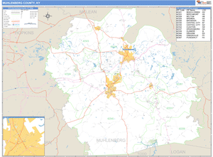 Muhlenberg County, Kentucky Zip Code Wall Map