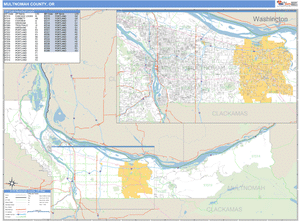 Multnomah County, Oregon Zip Code Wall Map