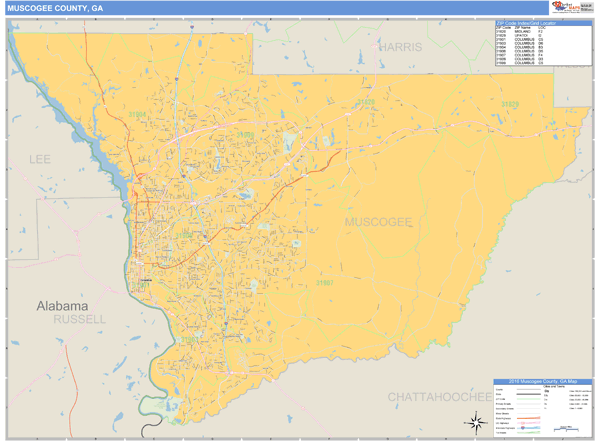 Muscogee County, Georgia Zip Code Wall Map | Map Geek.com