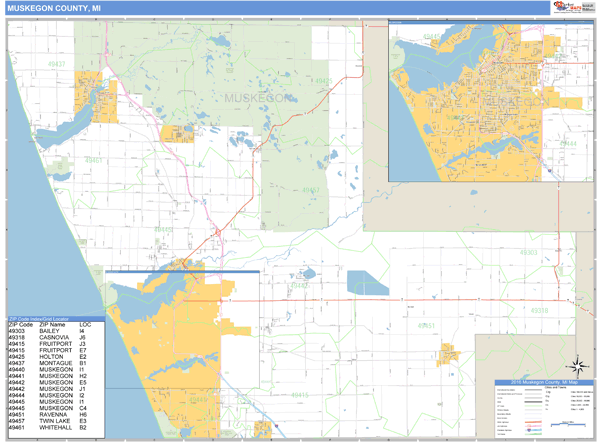 Muskegon County, Michigan Zip Code Wall Map Market Maps (IDI)