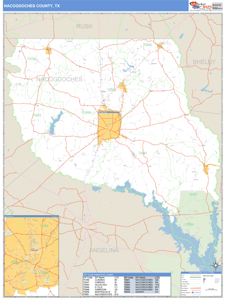 Nacogdoches County, Texas Zip Code Wall Map Market Maps (IDI)
