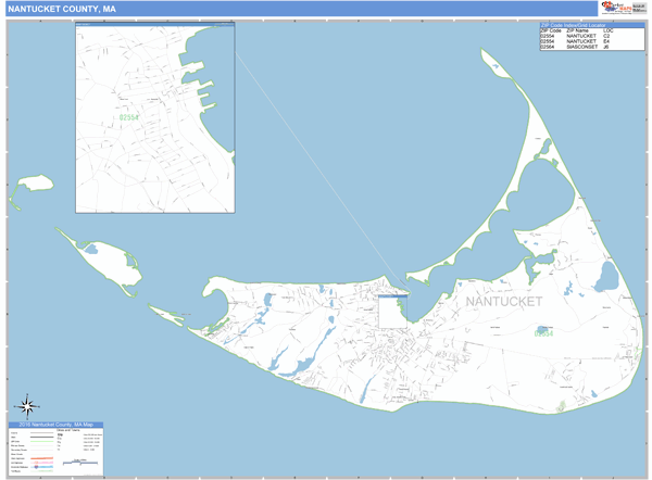 Nantucket County, Massachusetts Zip Code Wall Map Market Maps (IDI)