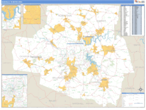 Nashville, Tennessee Metro Area Wall Map