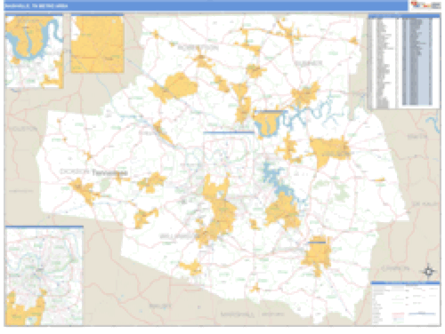 Nashville, Tennessee Metro Area Wall Map Market Maps (IDI)