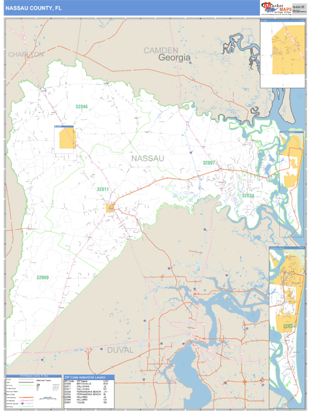 Nassau County, Florida Zip Code Wall Map Market Maps (IDI)