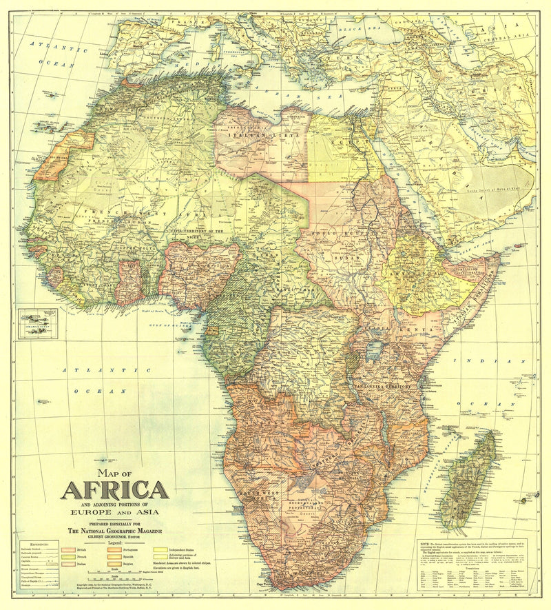 Africa Map 1922 with portions of Europe and Asia Maps.com