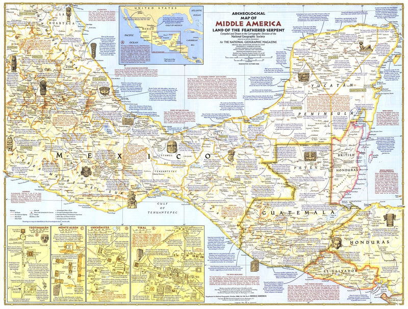 Archeological Map Of Middle America, Land Of The Feathered Serpent Maps.com