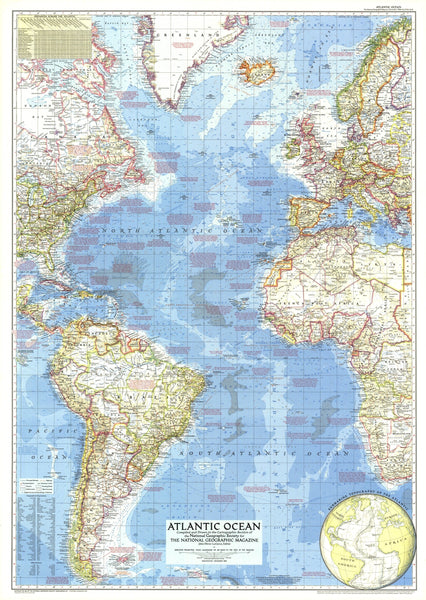Atlantic Ocean Map 1955 Maps.com