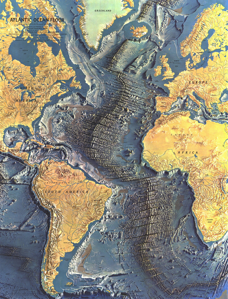Atlantic Ocean Floor Map 1968 Maps.com