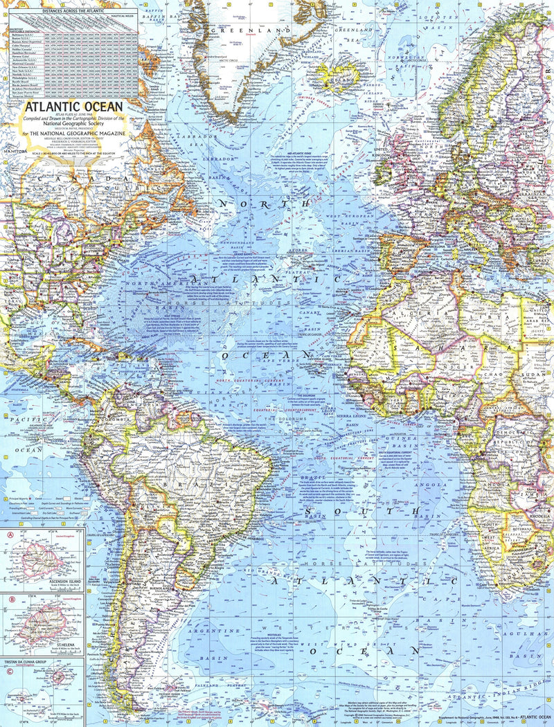 Atlantic Ocean Map 1968 Maps.com
