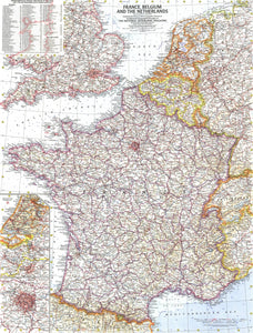 France, Belgium And The Netherlands Map 1960