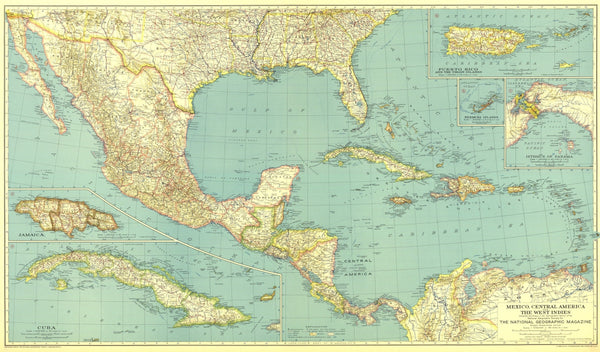 Mexico, Central America And The West Indies Map 1934 Maps.com